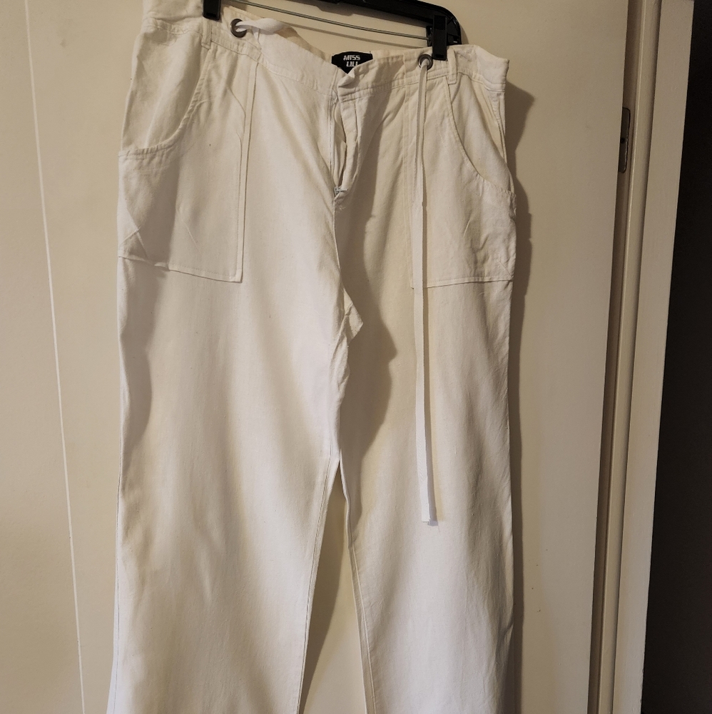 White Linen button up summer pants